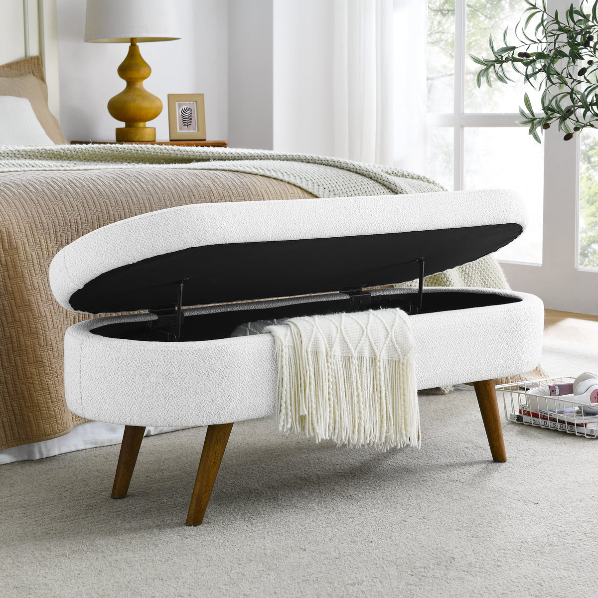 Oval Storage Bench with Rubber Wood Legs K555