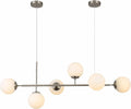 Modern Ceiling Pendant Lighting, Mid-Century Glass Globes Pendant Lamp, LED 6-Light Hanging Adjustable Chandelier for Kitchen Island Living Dining Room (Silver+Clear) D6730