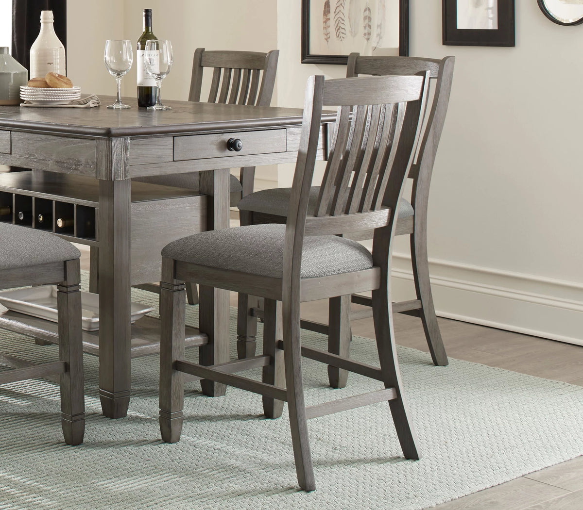Antique Gray Counter Height Wooden Chairs 2Pc Set U504117