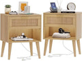 Rattan Nightstand with Charging Station 5 Drawers N4382