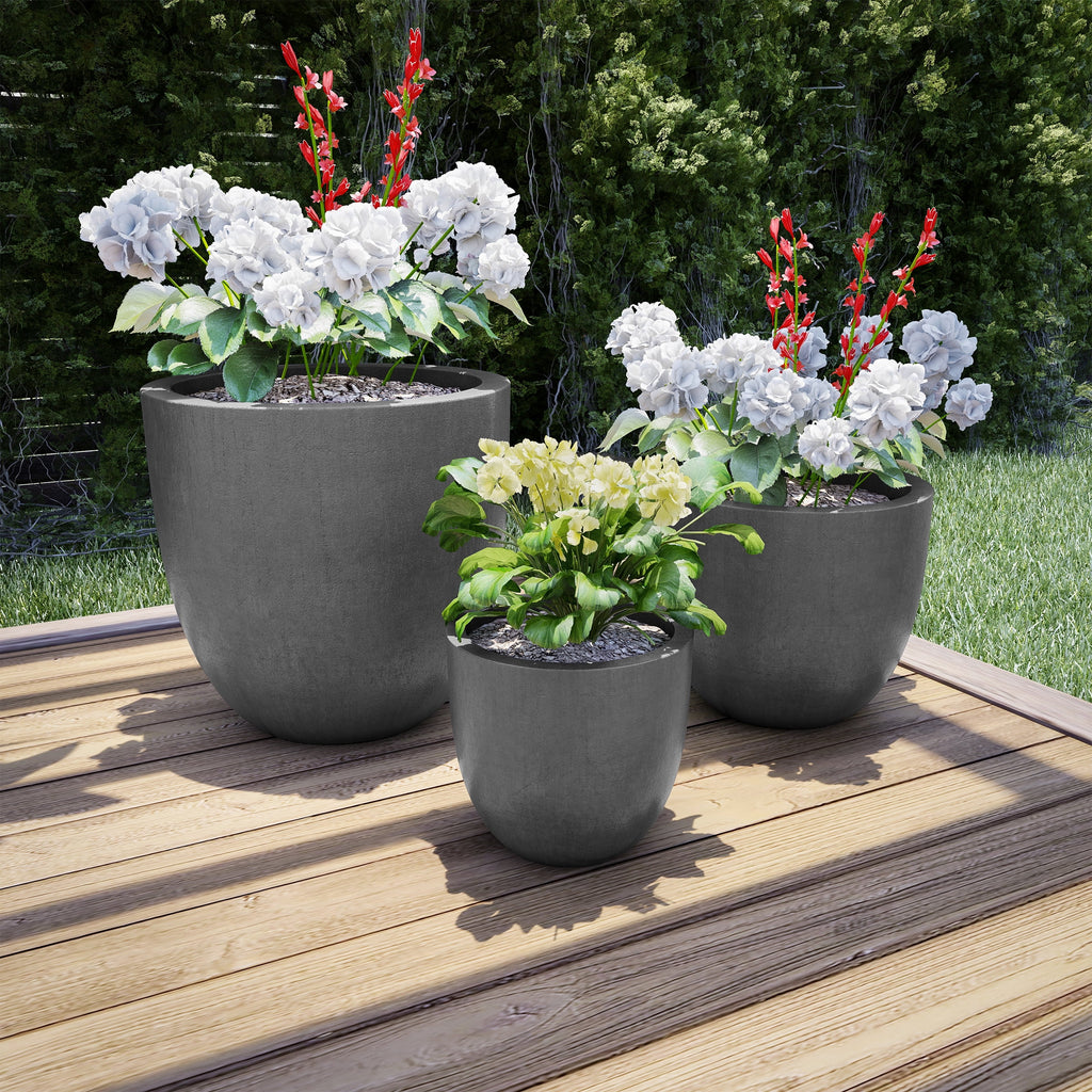 Set of 3 Tapered Gray Fiber Clay Planters L130