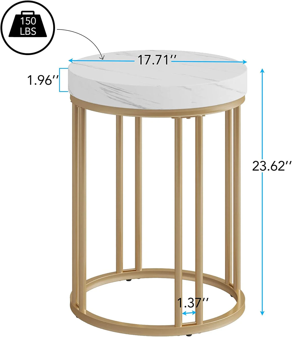 White Gold Round Wooden Nightstand H71308