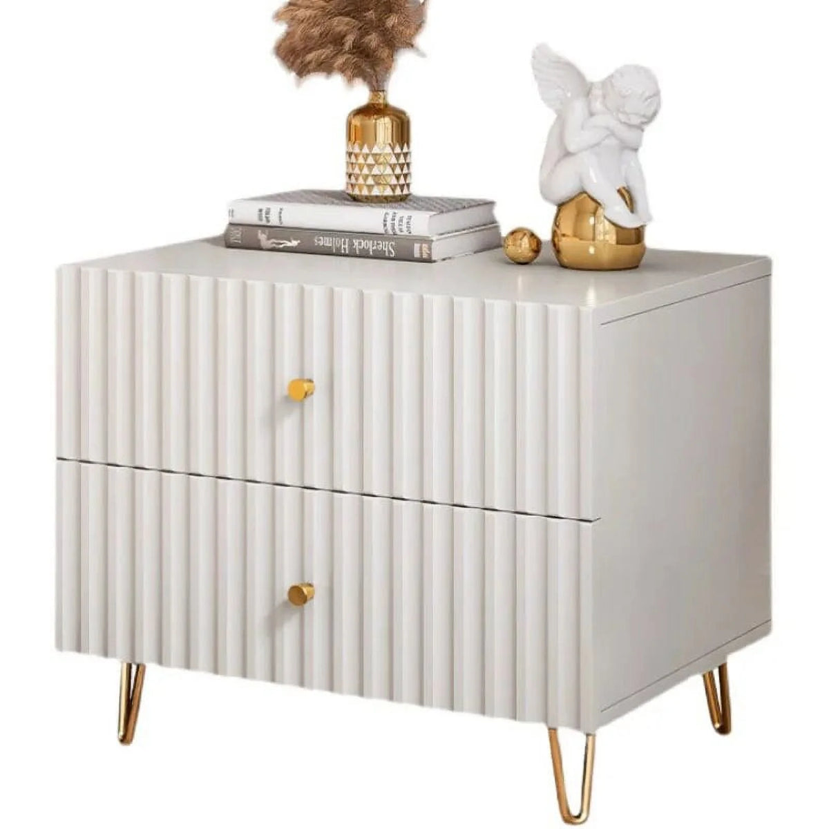 White Modern Nightstand with Drawers X880