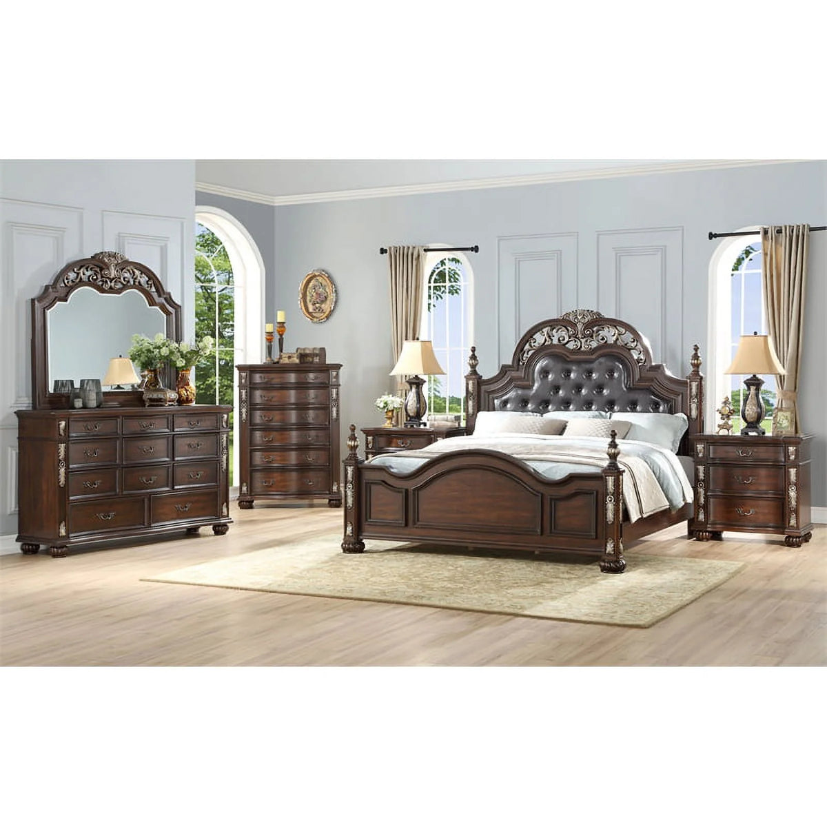 Brown Solid Wood Queen Bed J146064