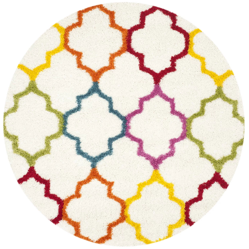 Ivory Multi Geometric Shag Area Rug E29367