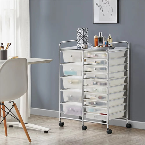 15 Drawer Rolling Storage Bin with Metal Frame H9394