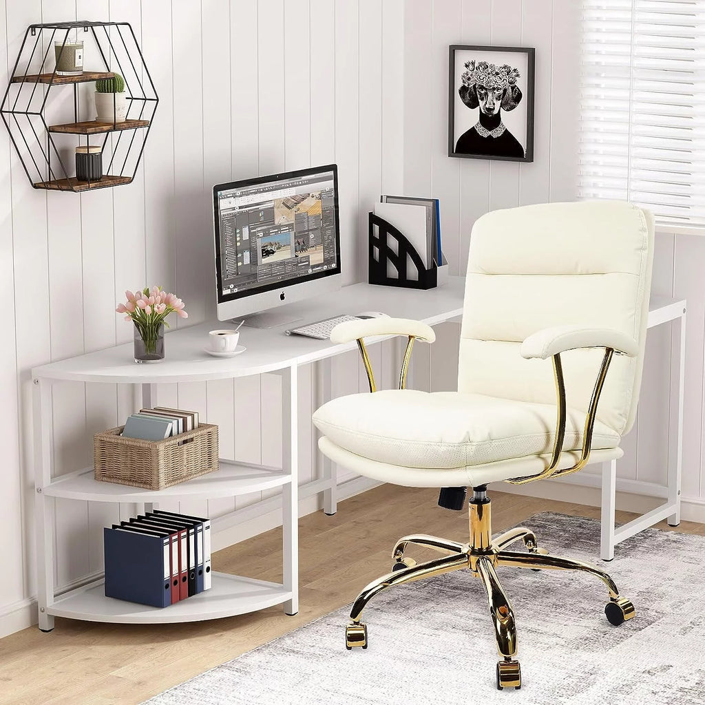 White Ergonomic Faux Leather Office Chair with Wheels and Arms F1626