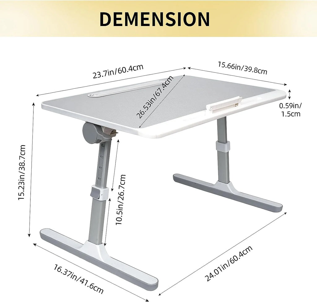 White Adjustable Laptop Table with LED Lights and Drawer K565727