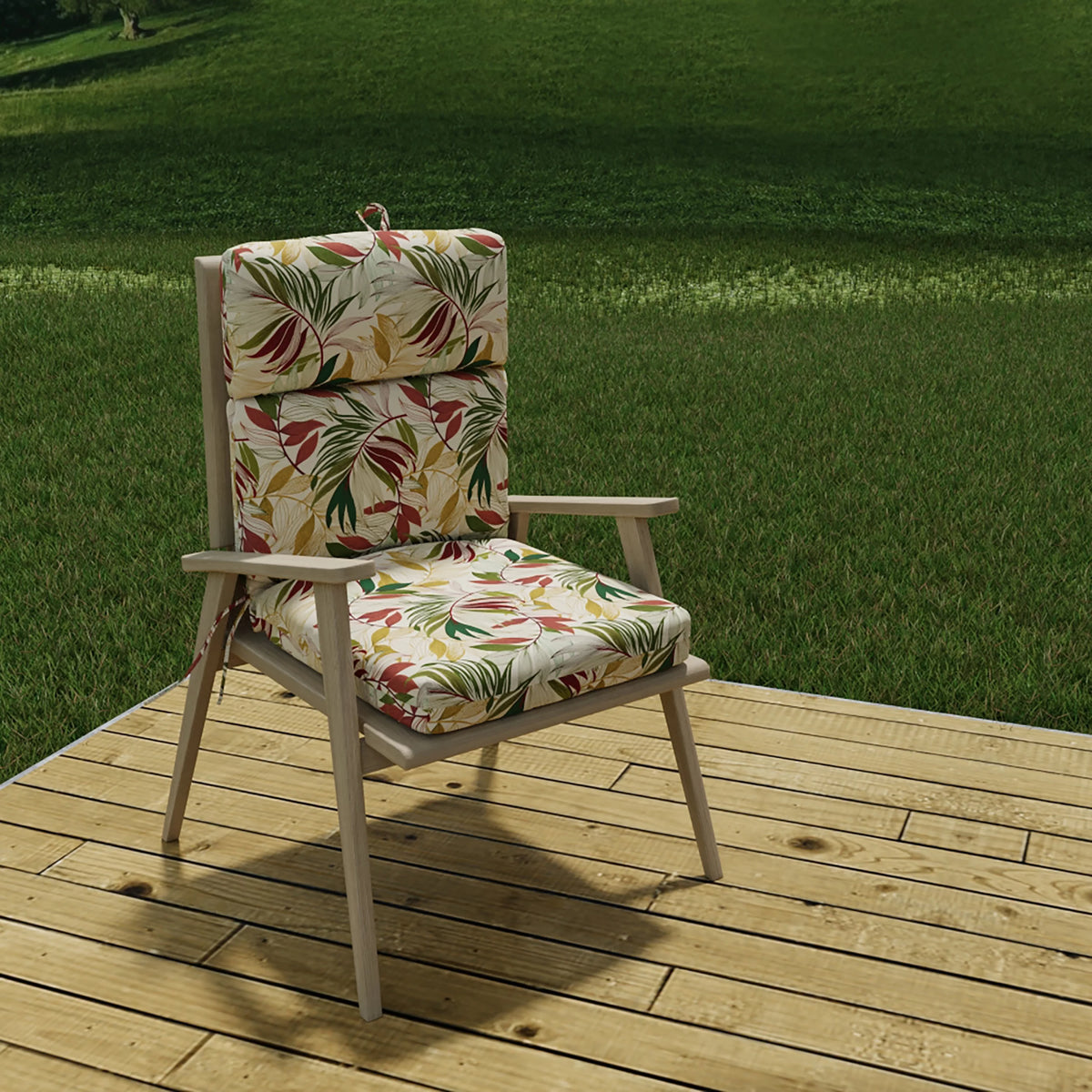 Beige Leaves Rectangular Outdoor Chair Cushion with Ties D1416