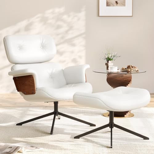 Black PU Leather Recliner Swivel Chair with Ottoman D496854