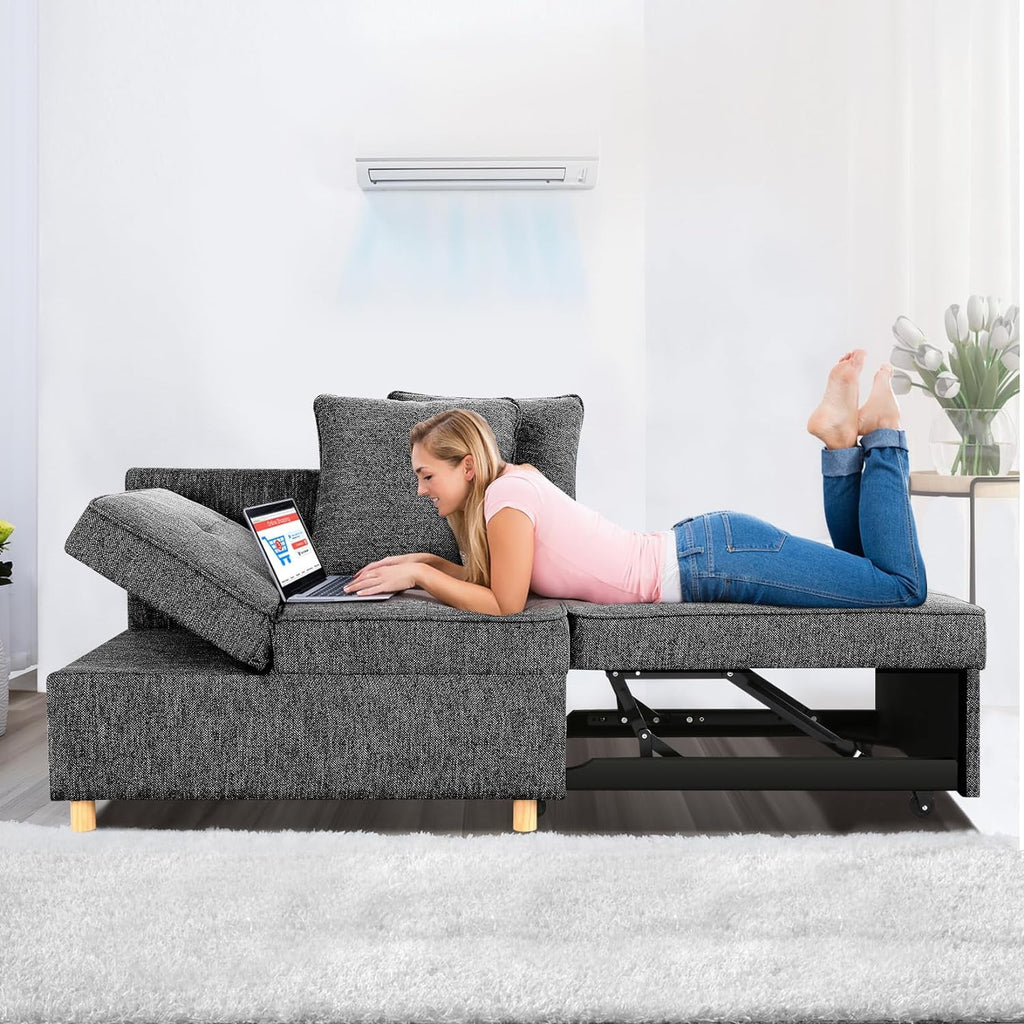 Black Convertible Sofa Bed Chair with 2 Pillows A35609