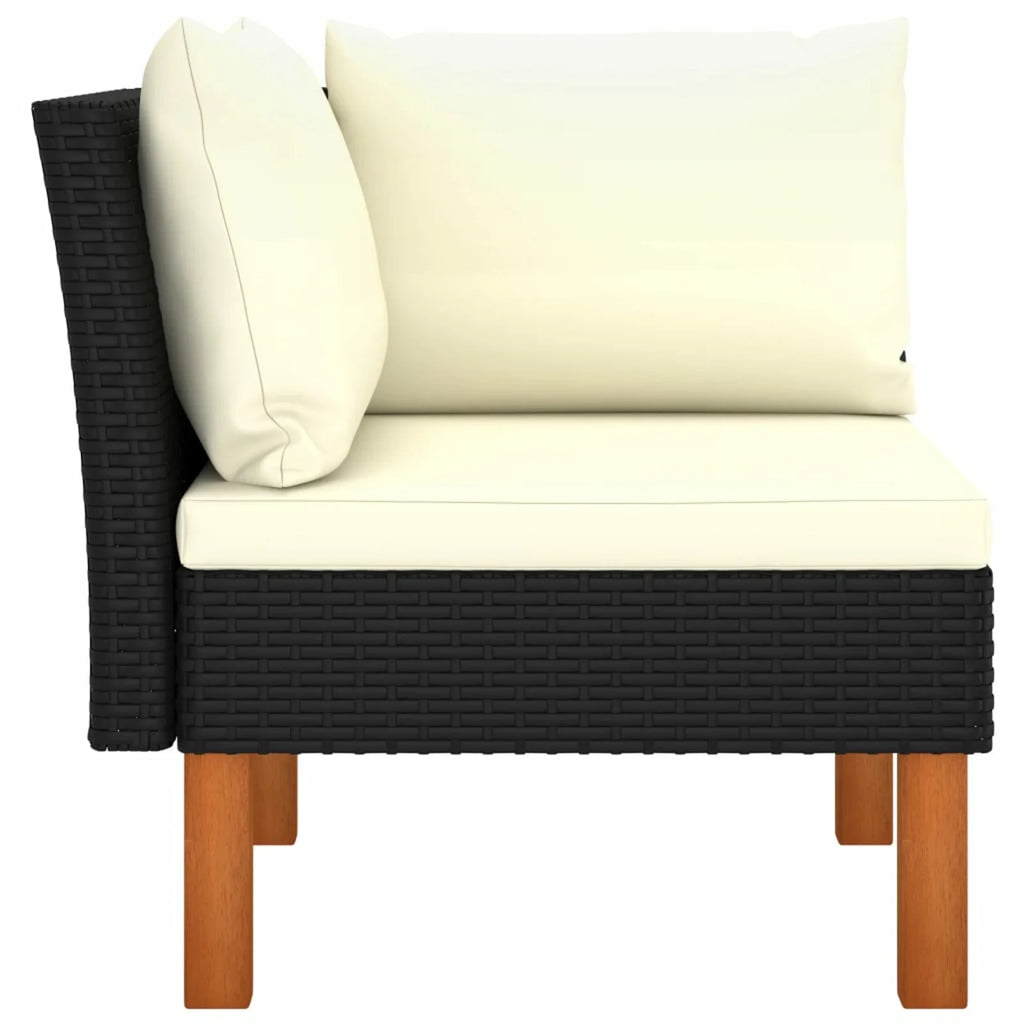 Cream White Black Poly Rattan Eucalyptus Wood Corner Sofa J815316