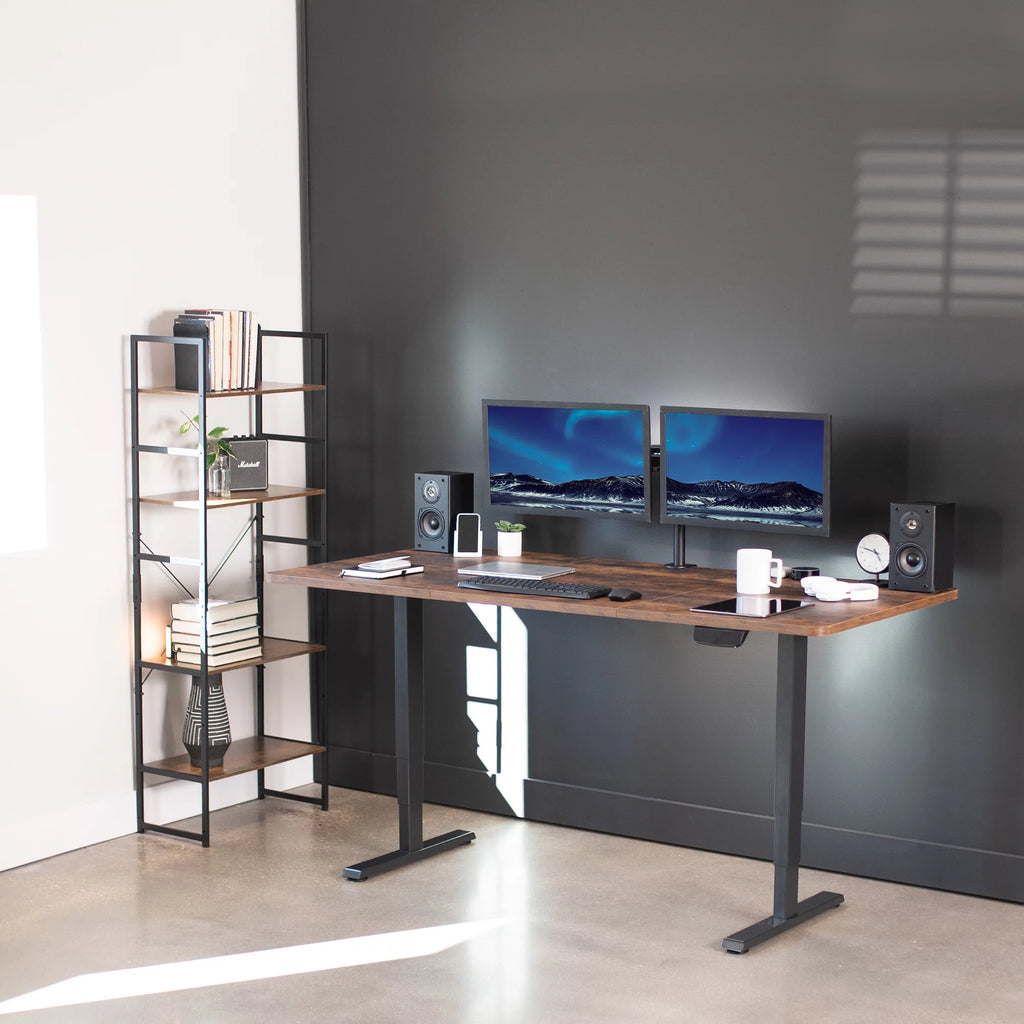 Electric 71”x36” Stand Up Desk, Rustic Vintage Brown Table Top, Black Frame E4320