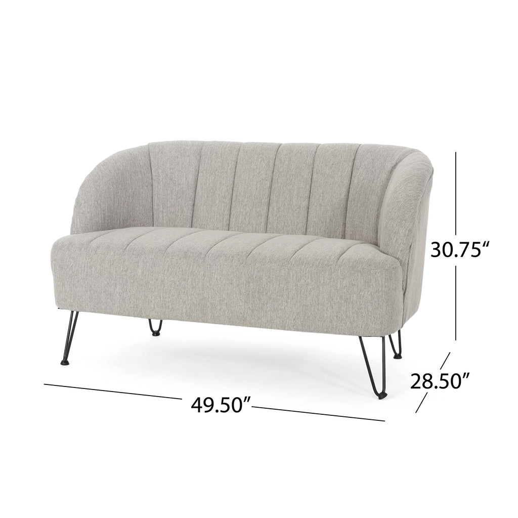 Light Gray Fabric Loveseat with Hairpin Legs H415