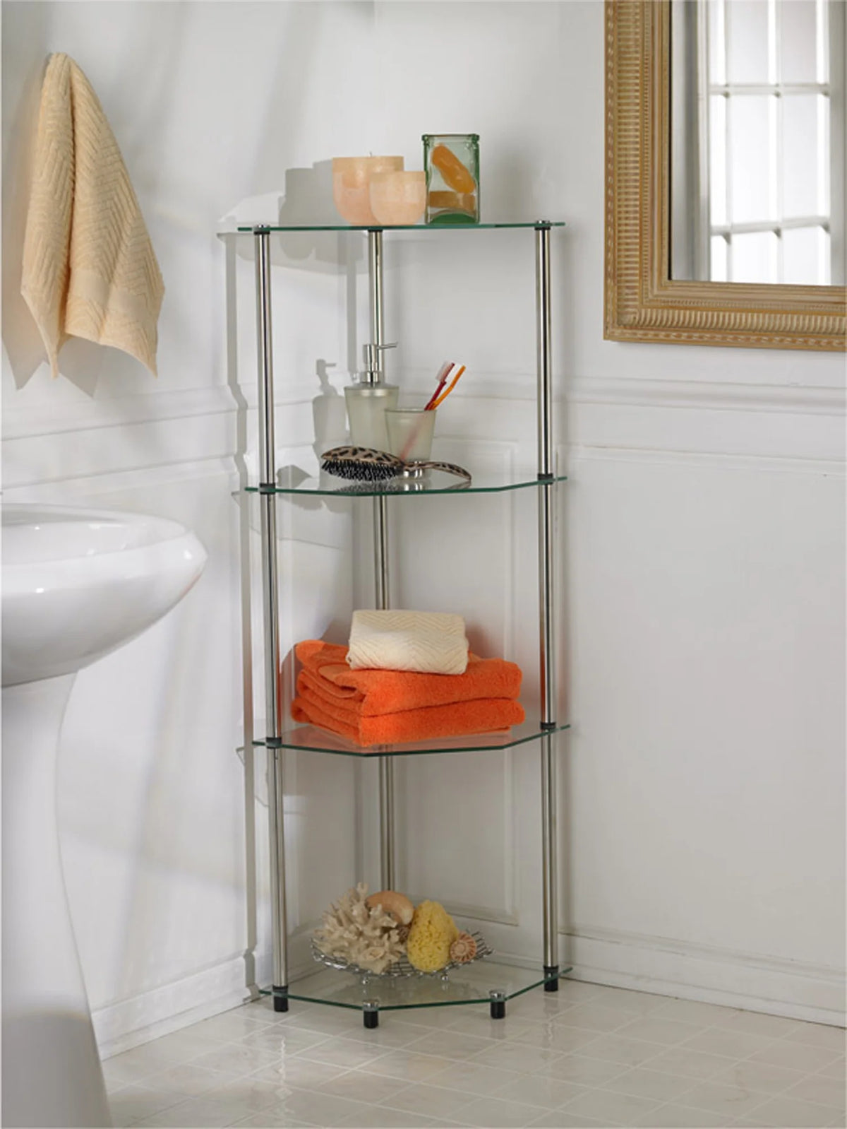 Glass 4 Tier Corner Shelf B671