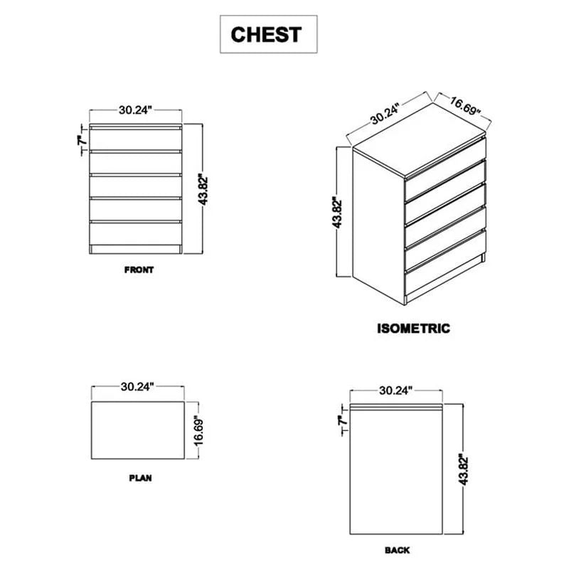Black 6 Drawer Dresser 5 Drawer Chest and Two Nightstands 4 Piece Set O955676