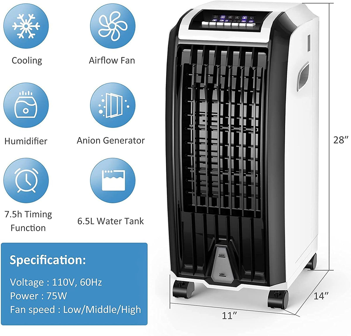 Portable 4-in-1 Evaporative Air Cooler with Humidifier V3928