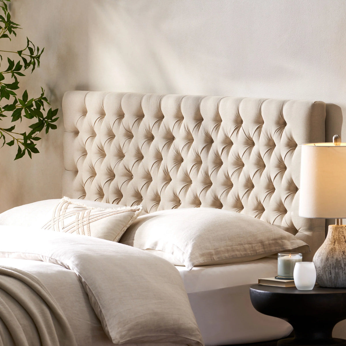 Beige Fabric Queen Full Headboard Z56056
