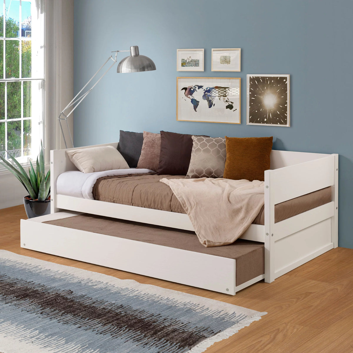 White Wood Twin Size Daybed with Trundle H1625