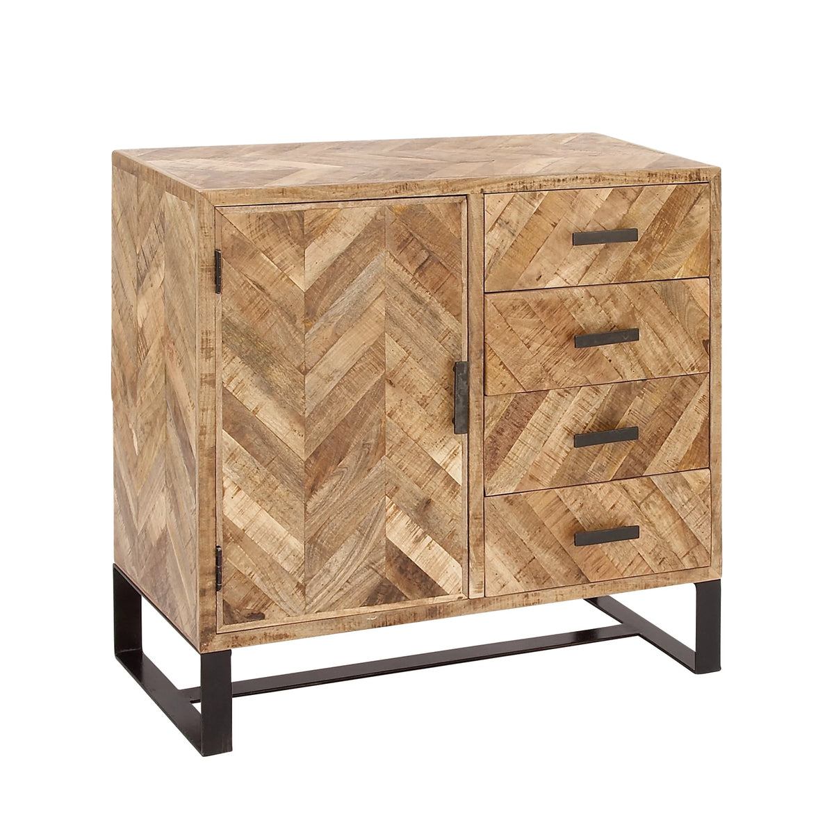 Brown Mango Wood 4 Drawers 1 Shelf 1 Door Geometric Cabinet G20576