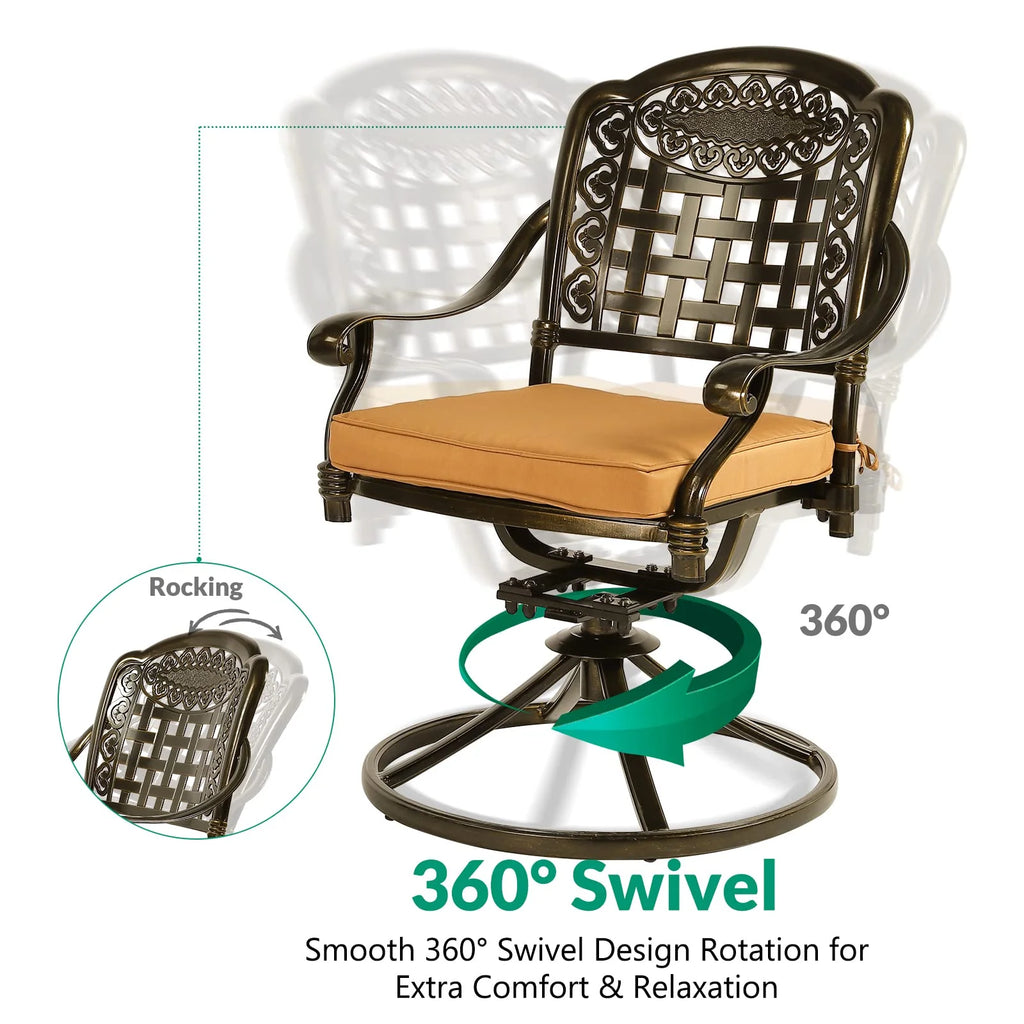 5-Piece Cast Aluminum Outdoor Patio Dining Set with 4 Swivel Chairs and Round Table A49358