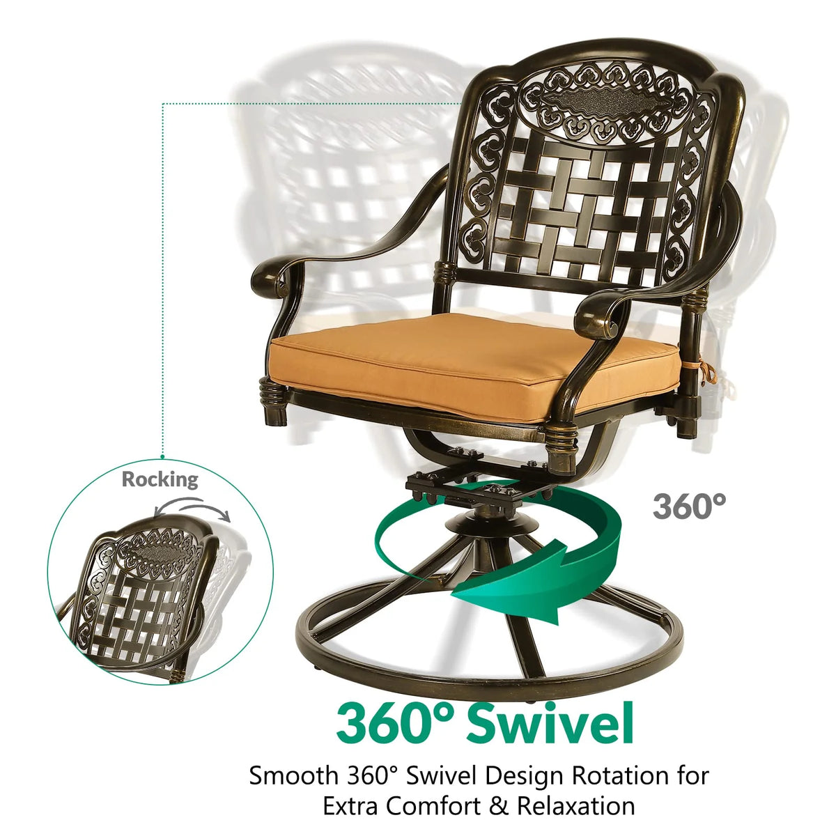 5-Piece Cast Aluminum Outdoor Patio Dining Set with 4 Swivel Chairs and Round Table A49358
