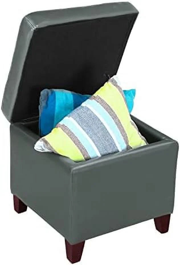 Tufted Leather Square Ottoman with Hinged Lid E12705