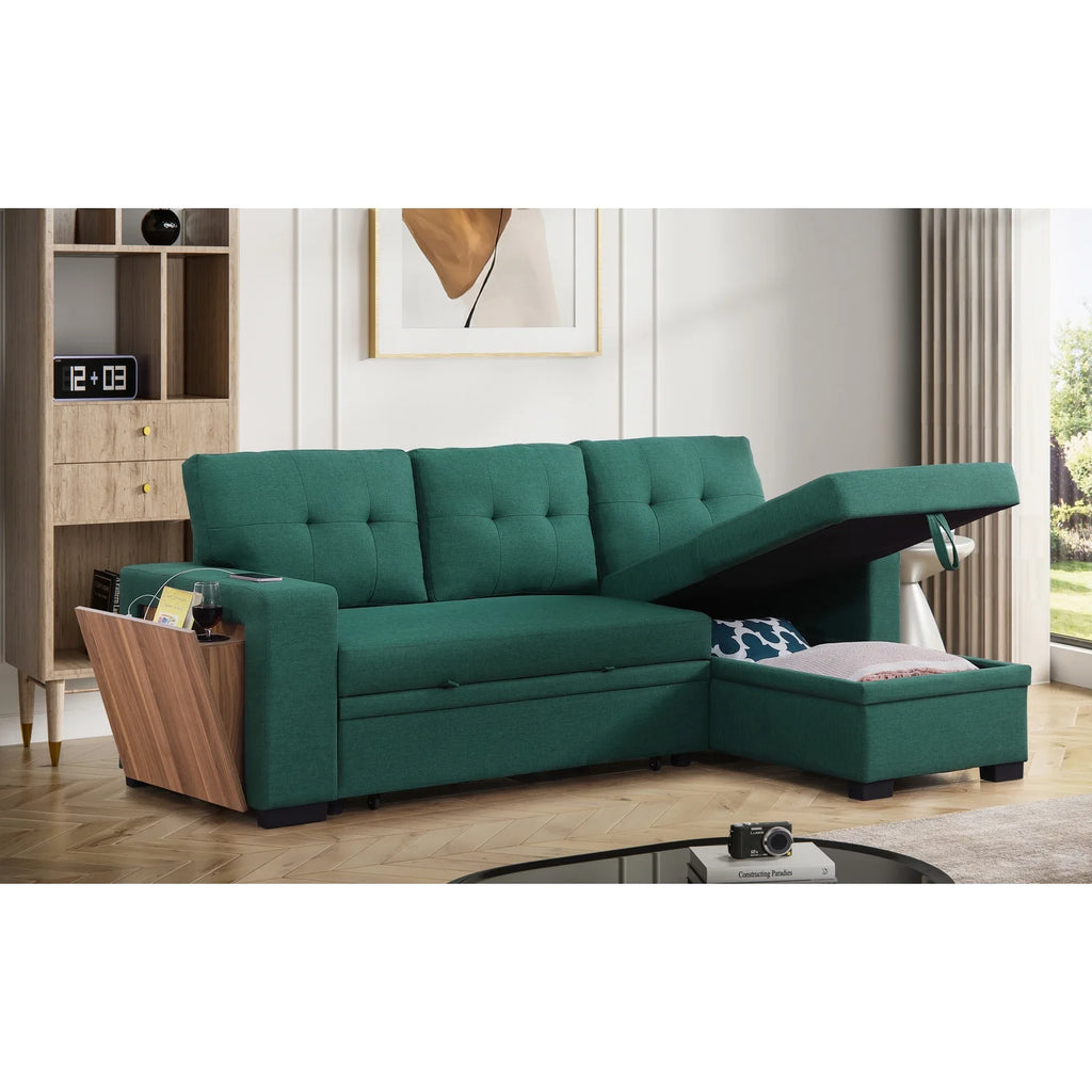 Green Reversible Sleeper Sectional Sofa Bed F8589