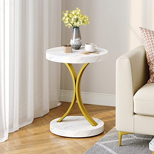 Round Faux Marble Side Table Set of 2 D4838