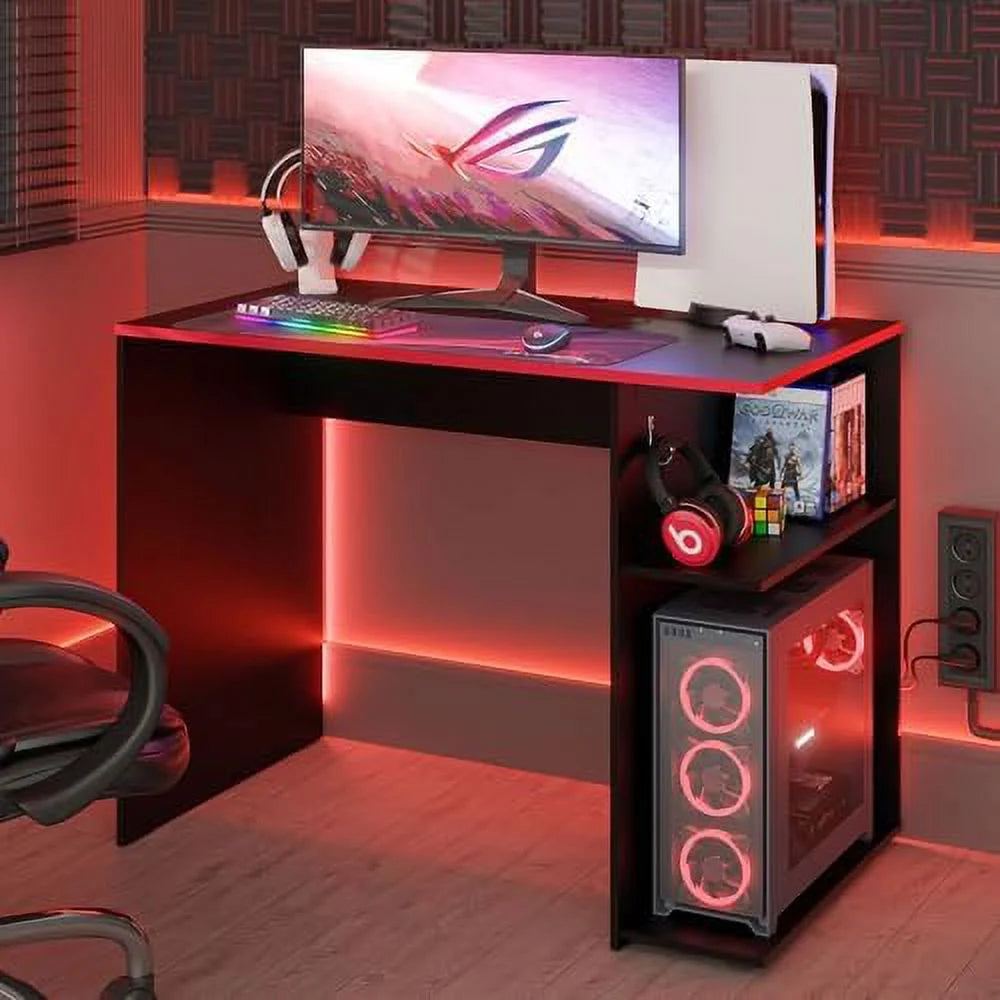 Compact Gaming Computer Desk with 2 Shelves and Monitor Stand M1487