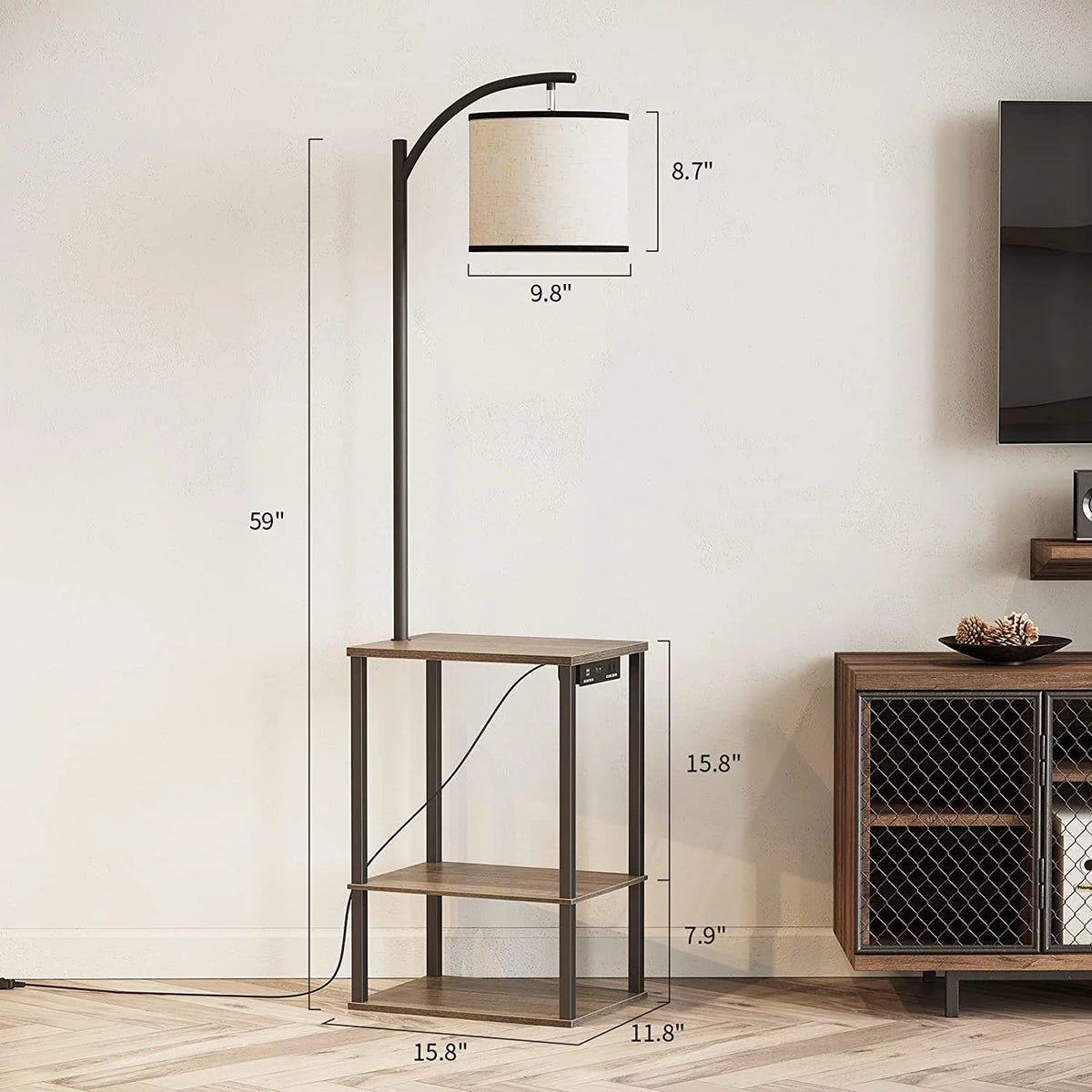Floor Lamp with Table and Shelves M3415