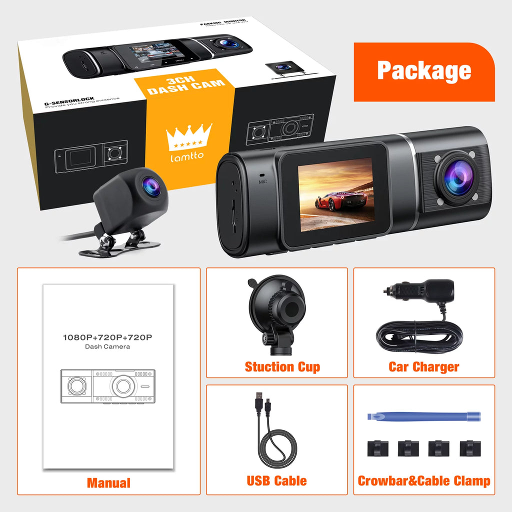 3 Channel 1080P Dash Cam with 64GB SD Card P410595