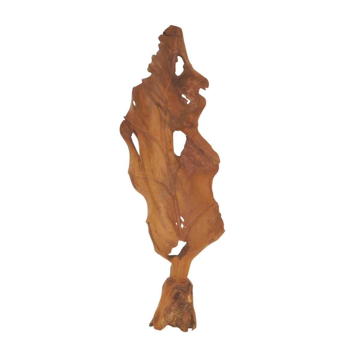 Brown Teak Wood Handmade Live Edge Leaf Sculpture P895