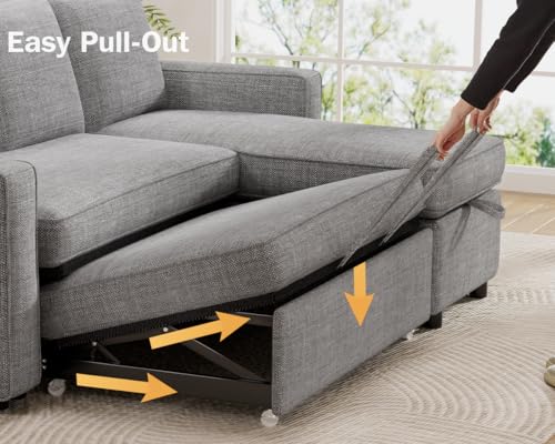 Dark Grey Sleeper Sofa Bed with Reversible Storage Chaise R94815
