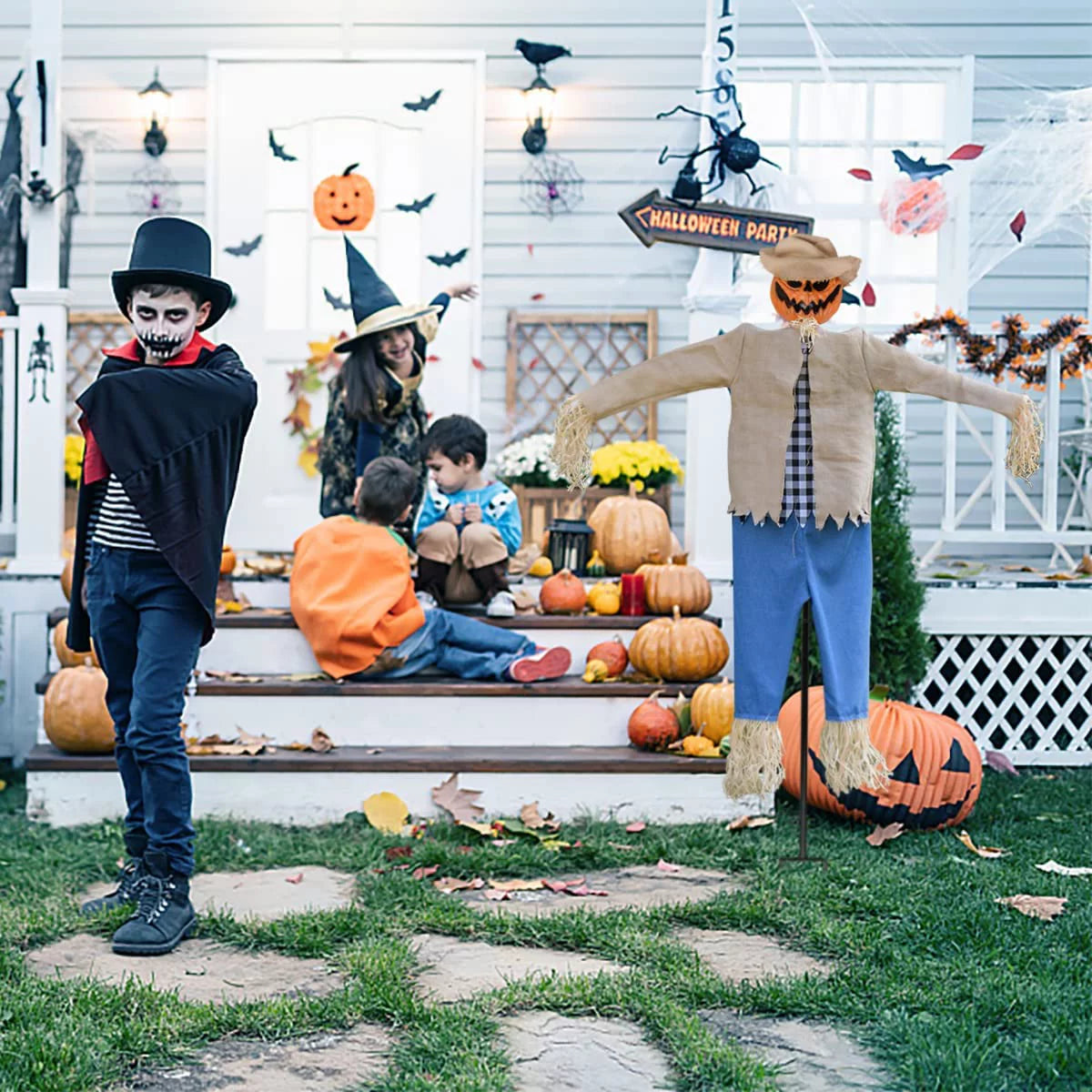 7.5 Feet Halloween Scarecrow Ghost Decorations with Metal Stand W90209