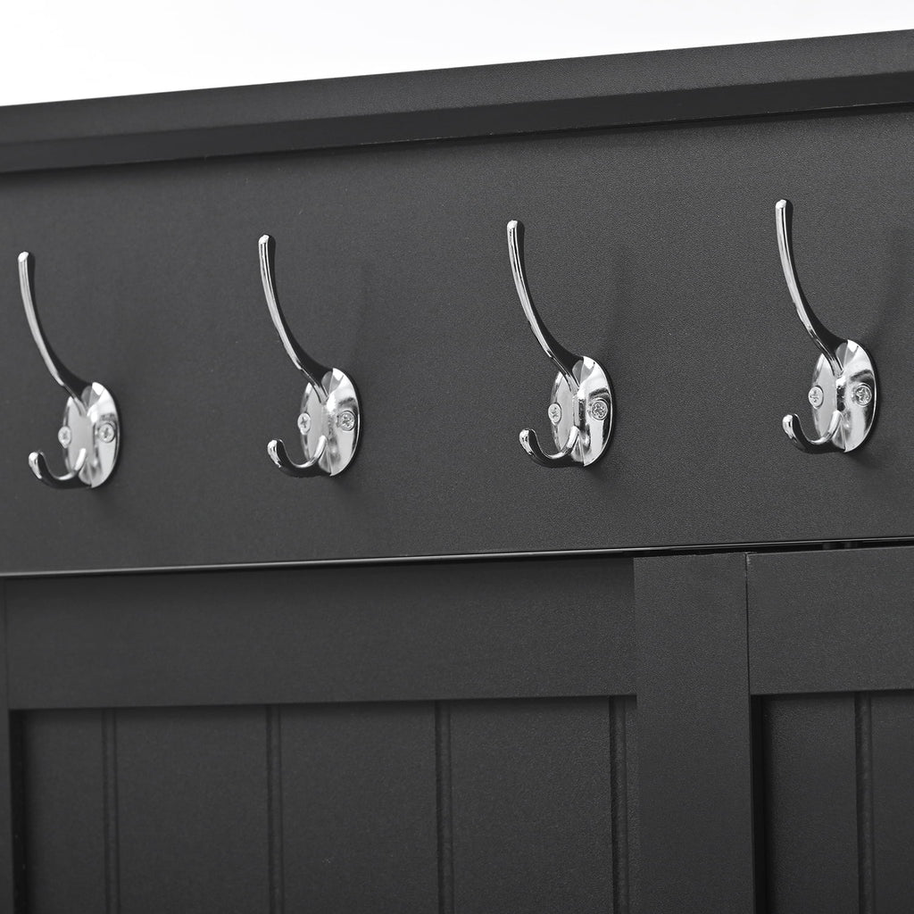 Black Wooden Hall Tree with Bench and Shoe Storage E835118