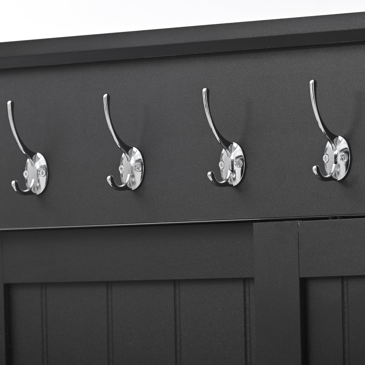 Black Wooden Hall Tree with Bench and Shoe Storage E835118