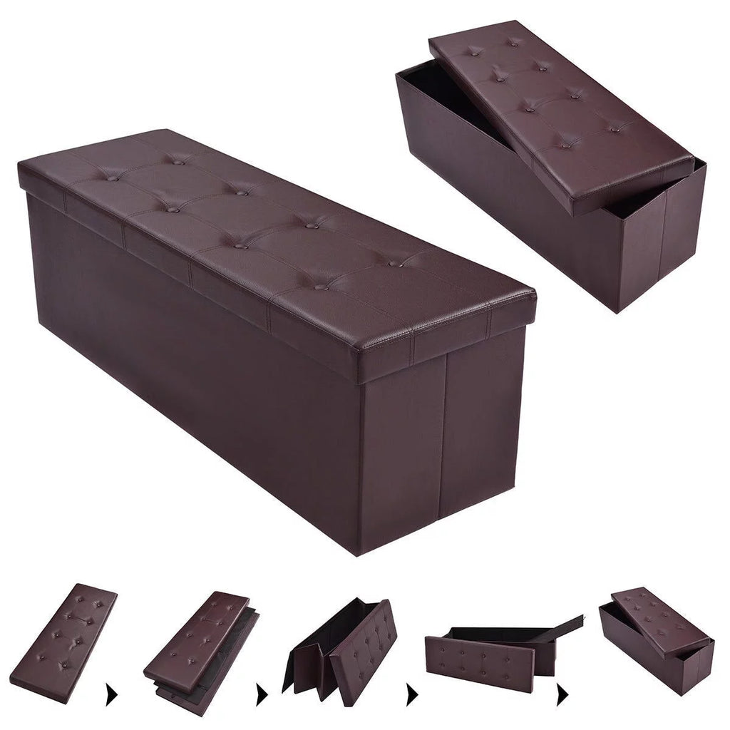 Brown Faux Leather Folding Storage Ottoman N64538