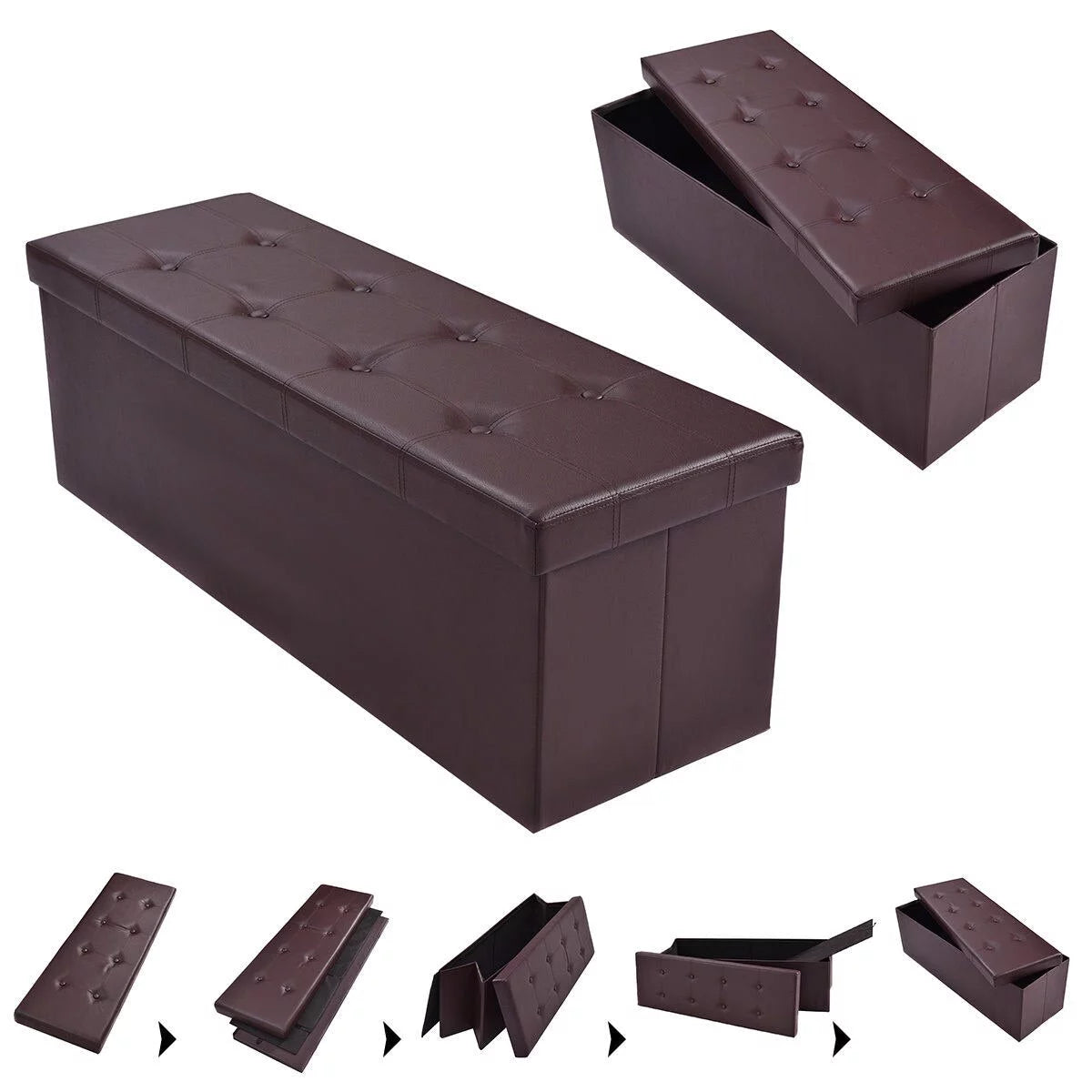 Brown Faux Leather Folding Storage Ottoman N64538