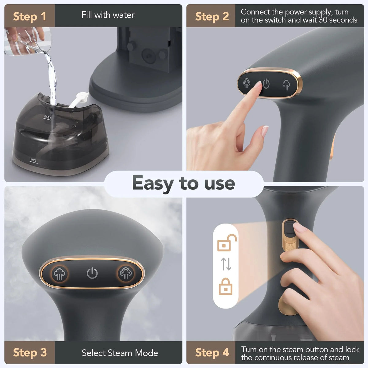 1500W Garment Steamer with 300ml Detachable Tank H28237