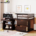 Twin Size Loft Bed with Rolling Desk, Storage Shelves and Chalkboard X658862