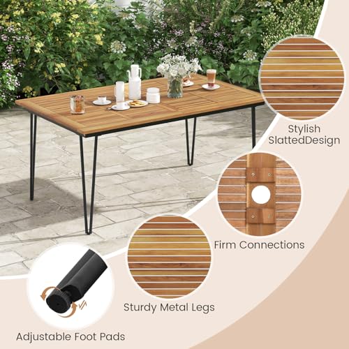79-Inch Acacia Wood Oval Dining Table with Umbrella Hole W297450