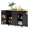 White Kitchen Island with Drop Leaf and Storage N2562