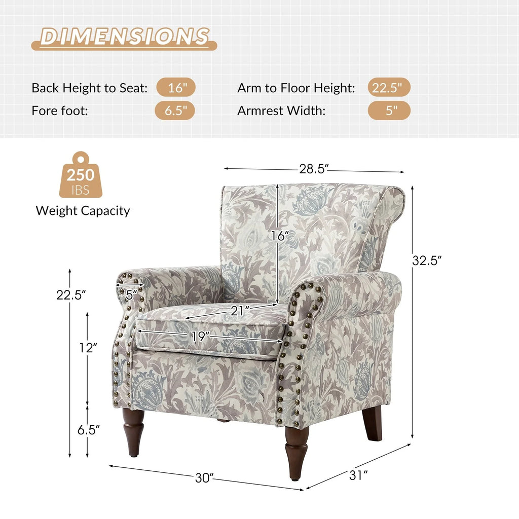 Grey Floral Upholstered Accent Armchair Set of 2 W694949
