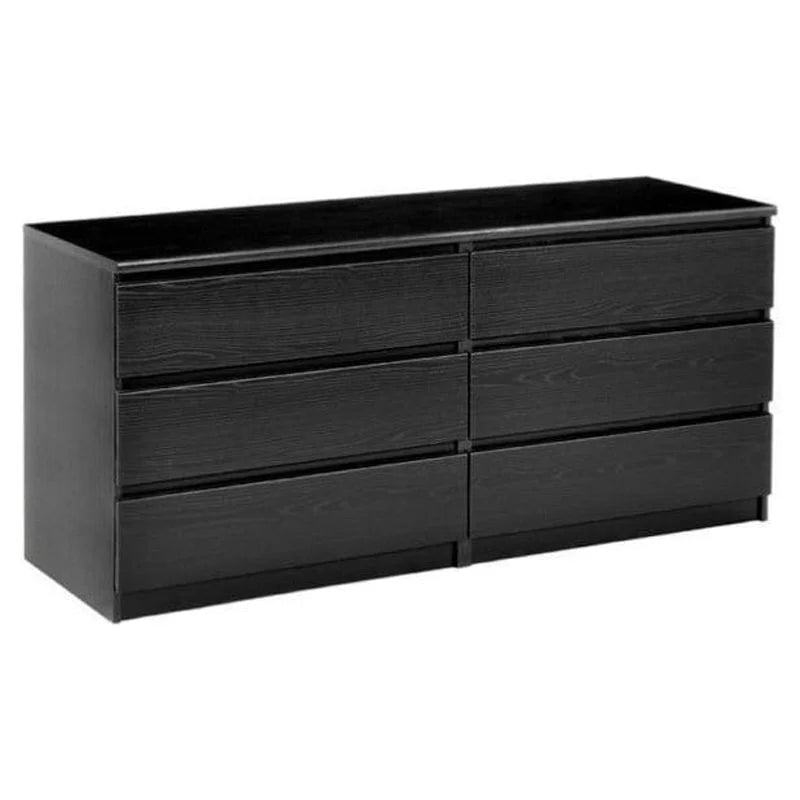 Black 6 Drawer Dresser 5 Drawer Chest and Two Nightstands 4 Piece Set O955676