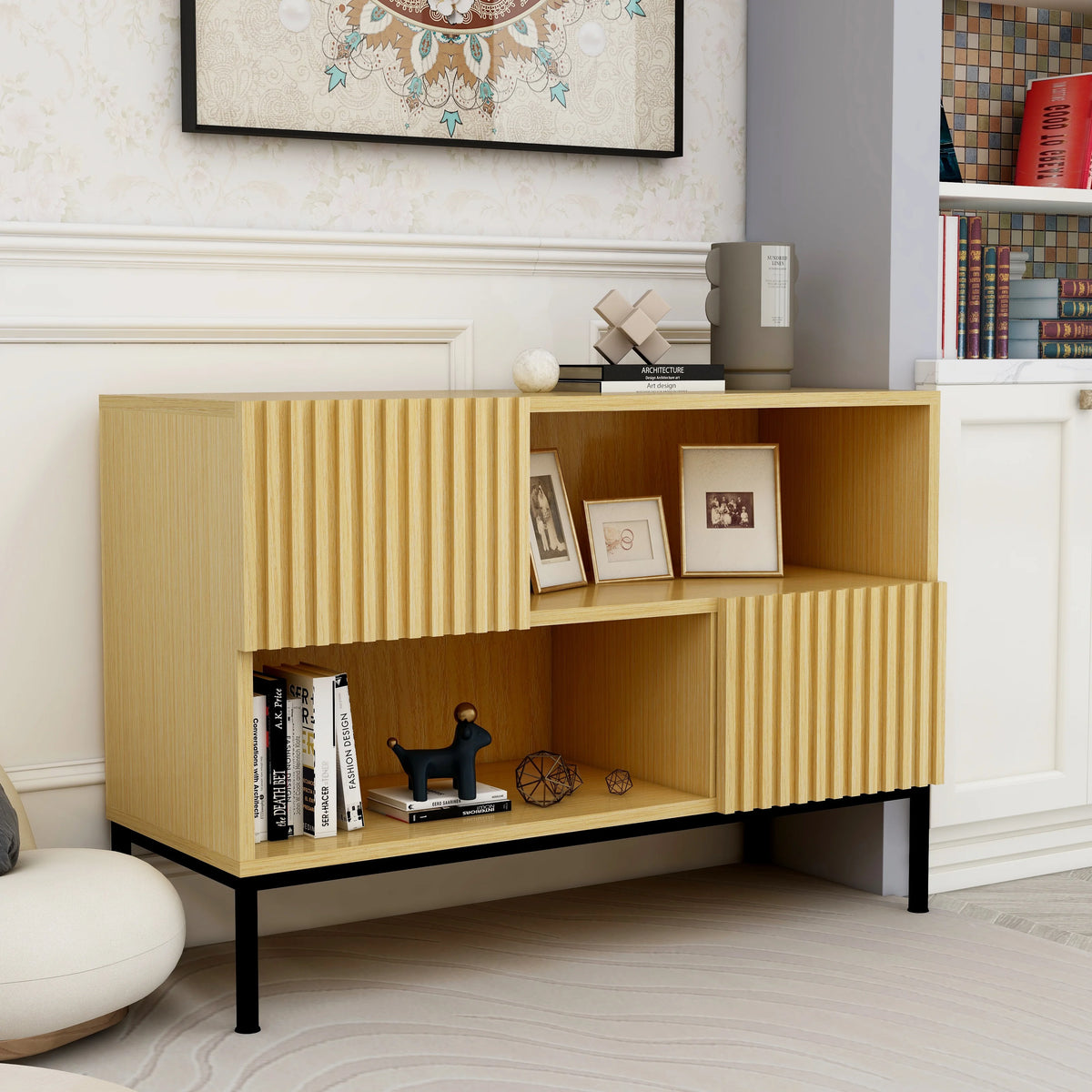 Modern Sideboard Buffet with Wavy Grain Doors Z665
