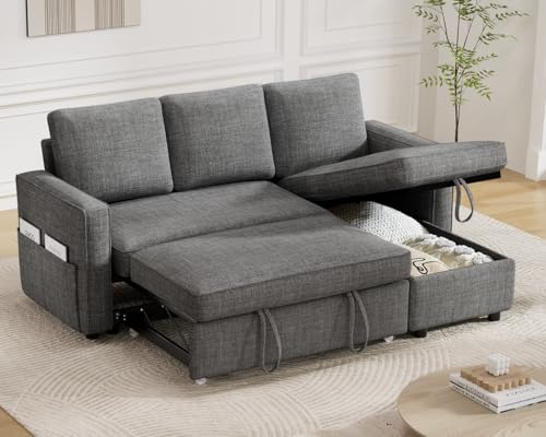 Dark Grey Sleeper Sofa Bed with Reversible Storage Chaise R94815