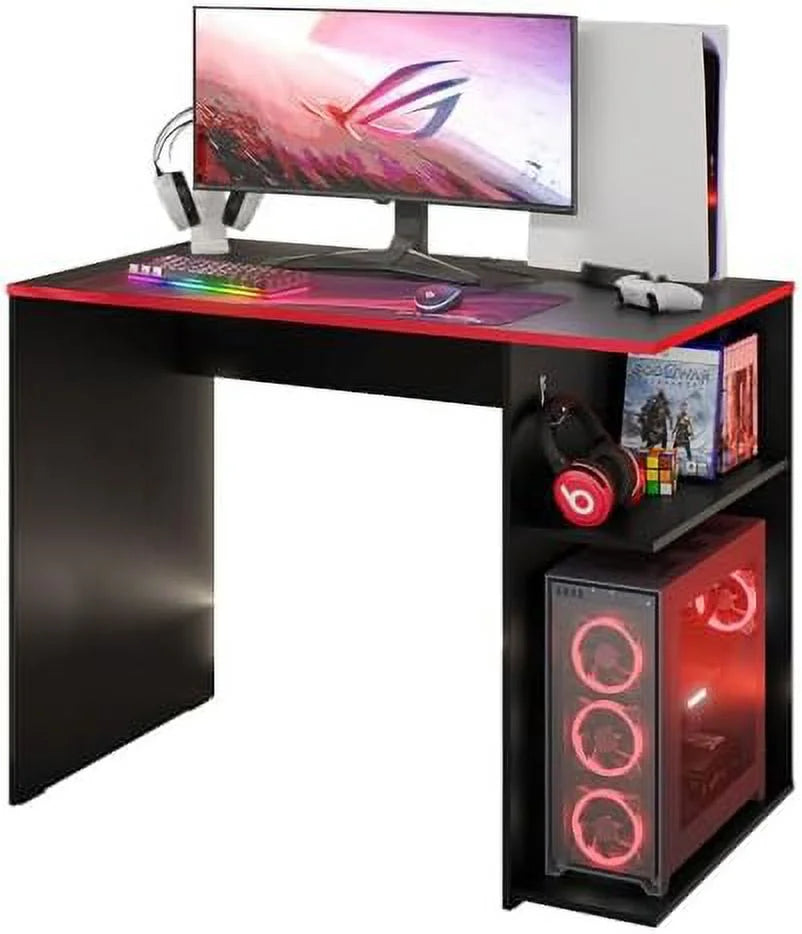 Compact Gaming Computer Desk with 2 Shelves and Monitor Stand M1487