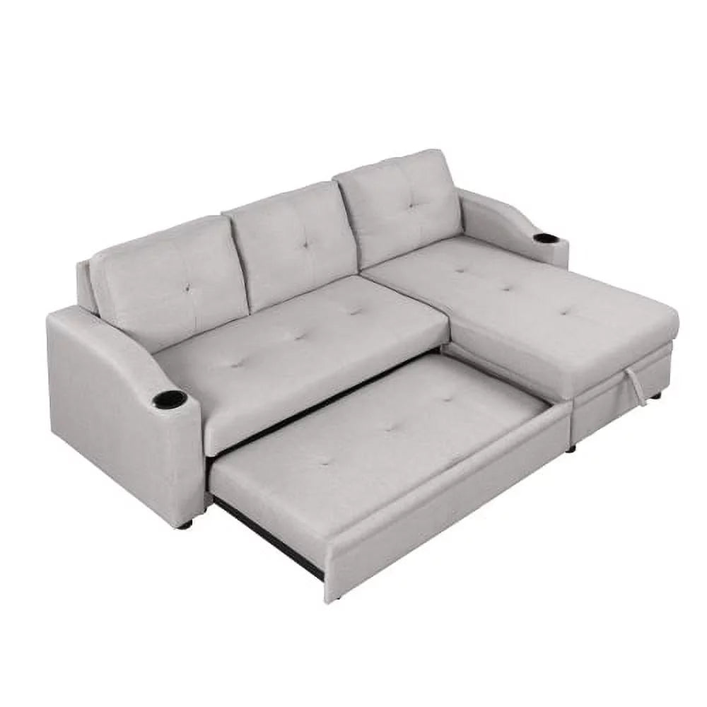 Gray Velvet L-Shape Sectional Sofa with Pull-Out Sleeper J887