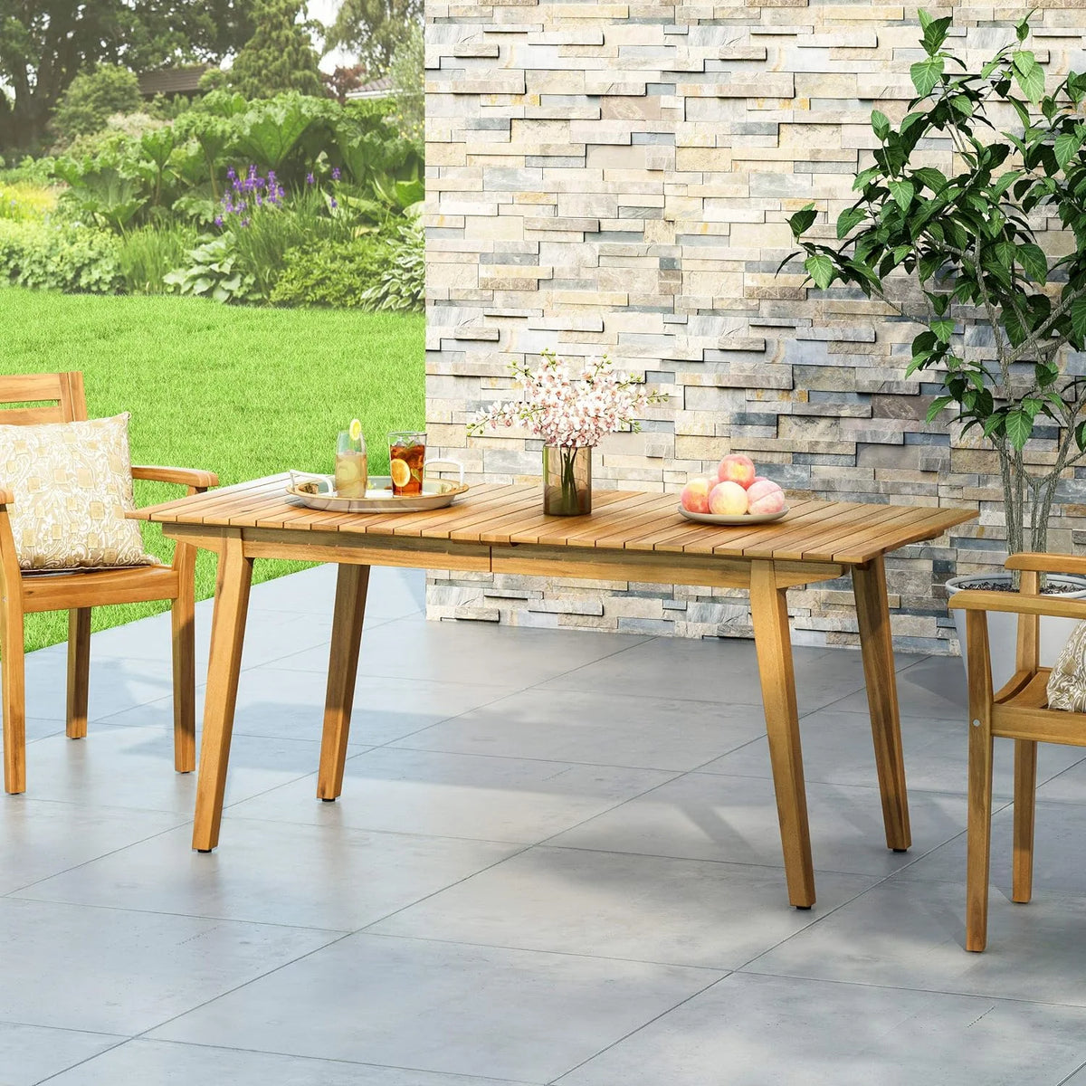 Rustic Acacia Wood Outdoor Dining Table K136510